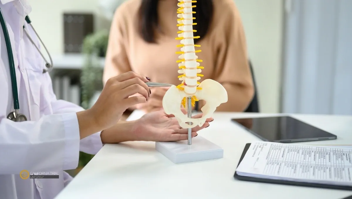 A medical professional explaining spinal injury